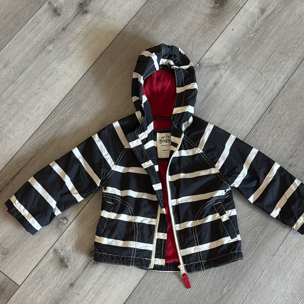 Mini Boden Black and White Raincoat with Hood and Long Sleeves